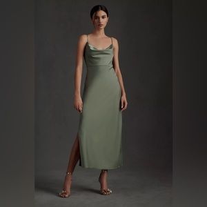 BHLDN Cali Satin Charmeuse Dress | Moss | size 0
